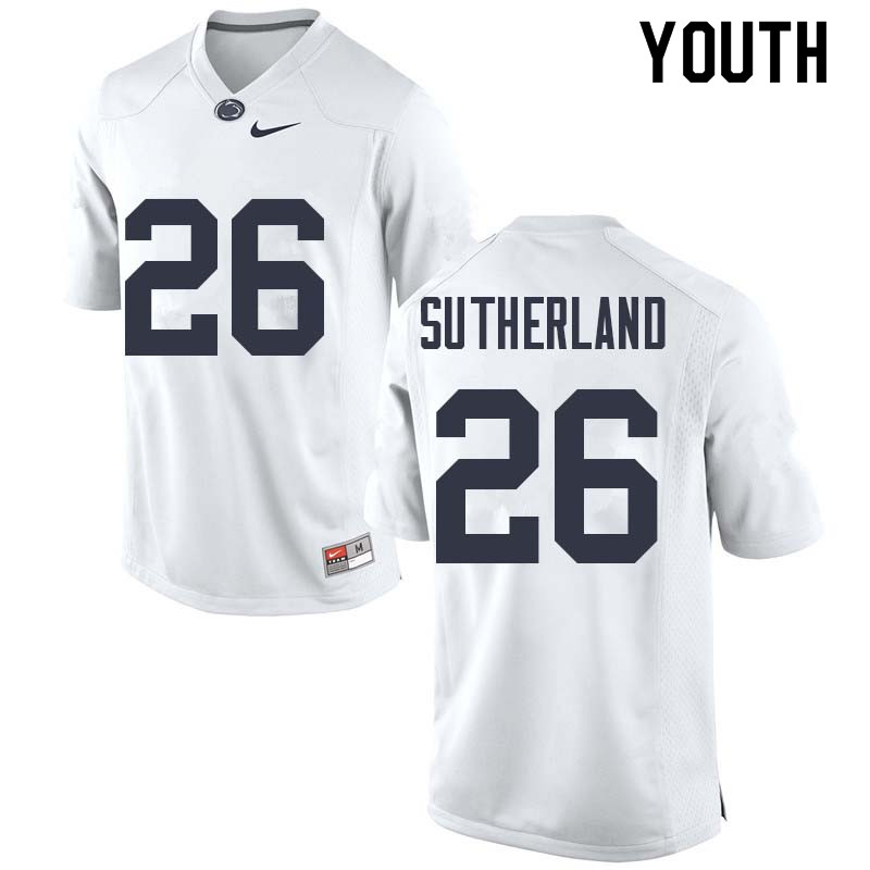 Youth #26 Jonathan Sutherland Penn State Nittany Lions College Football Jerseys Sale-White